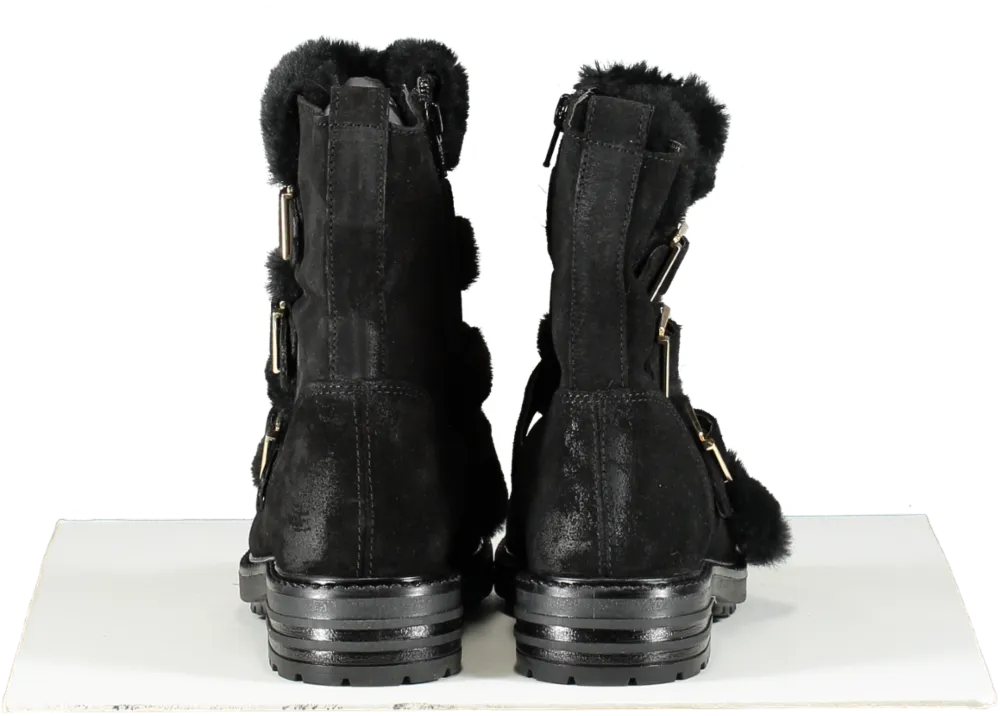 Kurt Geiger Black Fur Trim Low Heel Biker Boots BNIB UK 2 EU 35 