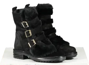 Kurt Geiger Black Fur Trim Low Heel Biker Boots BNIB UK 2 EU 35 