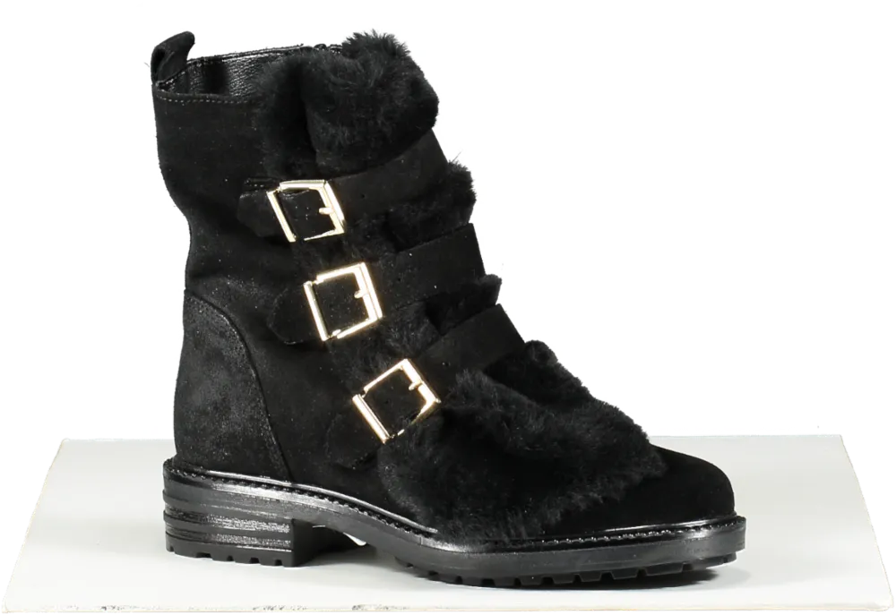 Kurt Geiger Black Fur Trim Low Heel Biker Boots BNIB UK 2 EU 35 