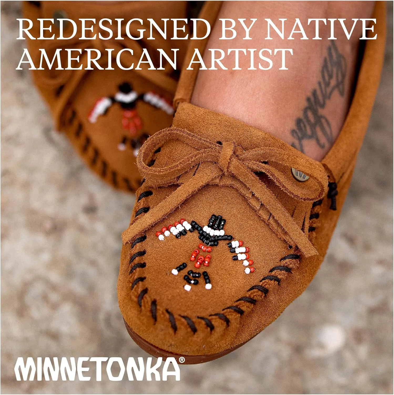 Minnetonka Womens Thunderbird Animikii Hardsole  Moccasins for Women with a Classic Leather Moccasin Silhouette, Cushioned Footbed, and Beaded Moccasin Design