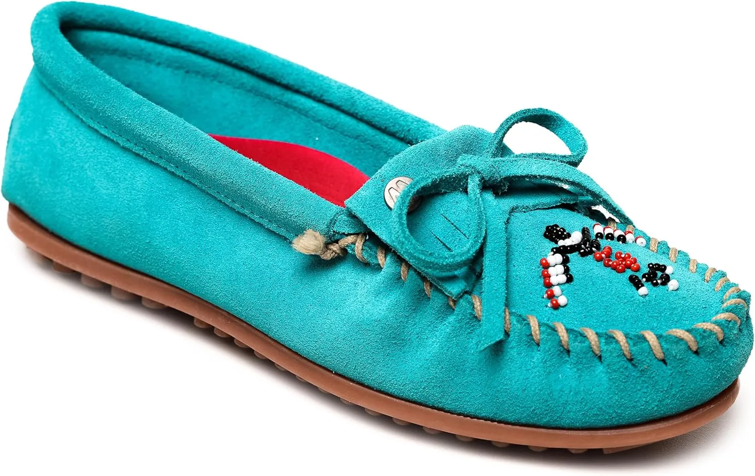 Minnetonka Womens Thunderbird Animikii Hardsole  Moccasins for Women with a Classic Leather Moccasin Silhouette, Cushioned Footbed, and Beaded Moccasin Design