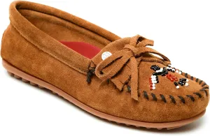 Minnetonka Womens Thunderbird Animikii Hardsole  Moccasins for Women with a Classic Leather Moccasin Silhouette, Cushioned Footbed, and Beaded Moccasin Design