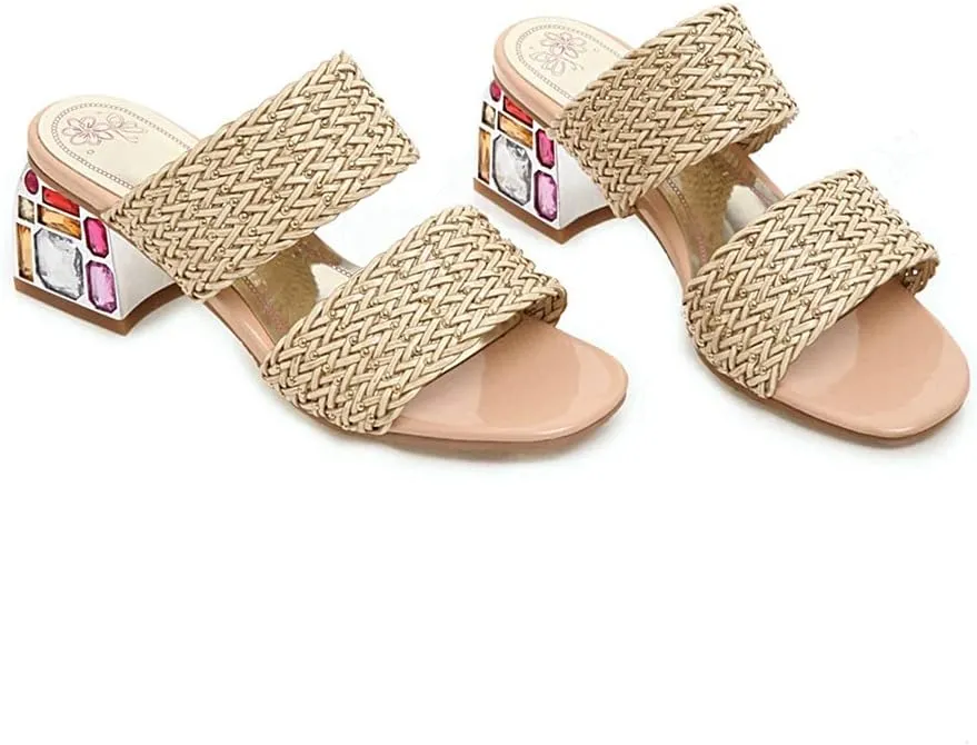 MIOKE Womens Block Heel Mules Slide Sandals Open Toe Suede Slip On Comfort Summer Mid Heeled Dress Sandal