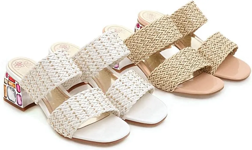 MIOKE Womens Block Heel Mules Slide Sandals Open Toe Suede Slip On Comfort Summer Mid Heeled Dress Sandal