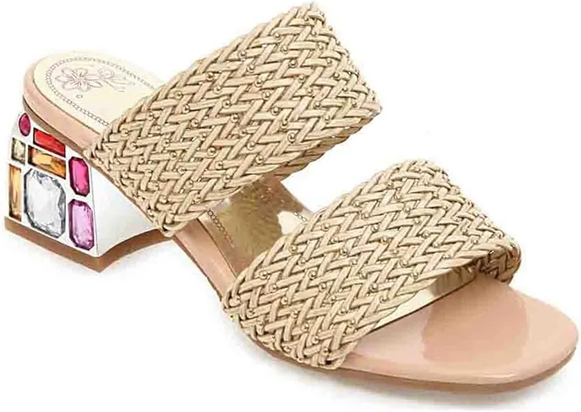 MIOKE Womens Block Heel Mules Slide Sandals Open Toe Suede Slip On Comfort Summer Mid Heeled Dress Sandal