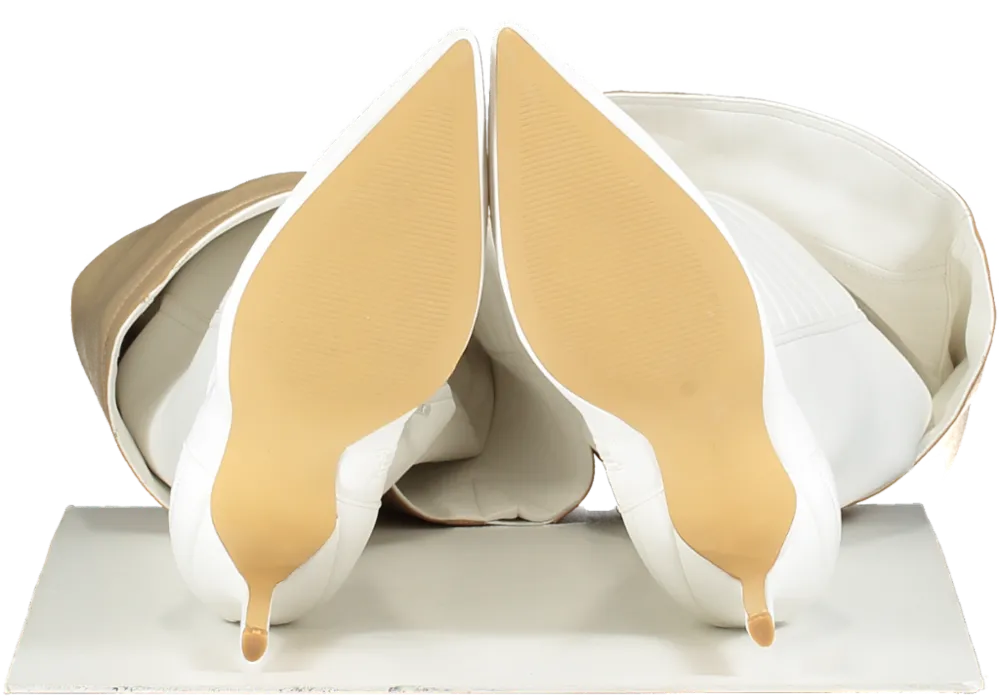 Nasty Gal White Faux Leather Padded Motocross Thigh High Boots UK 7 EU 40 