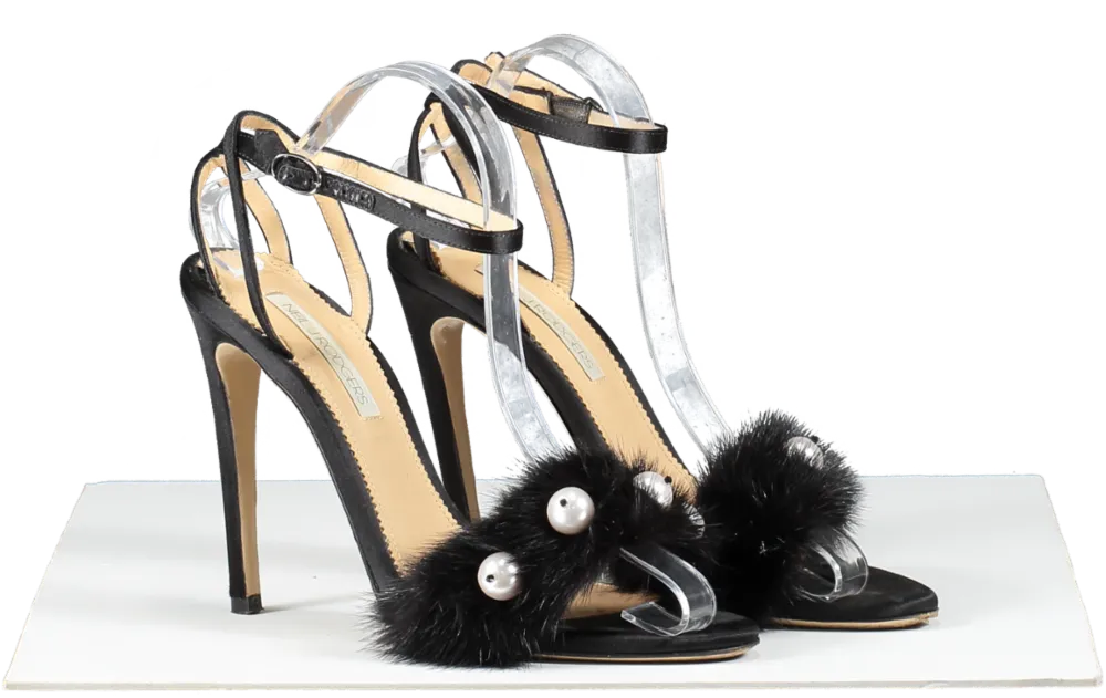 Neil J Rodgers Black Mink Fur And Pearl Detail Heels UK 5 EU 38 