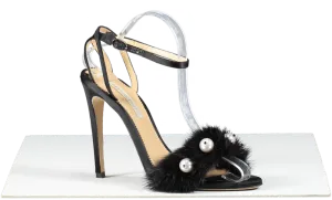 Neil J Rodgers Black Mink Fur And Pearl Detail Heels UK 5 EU 38 