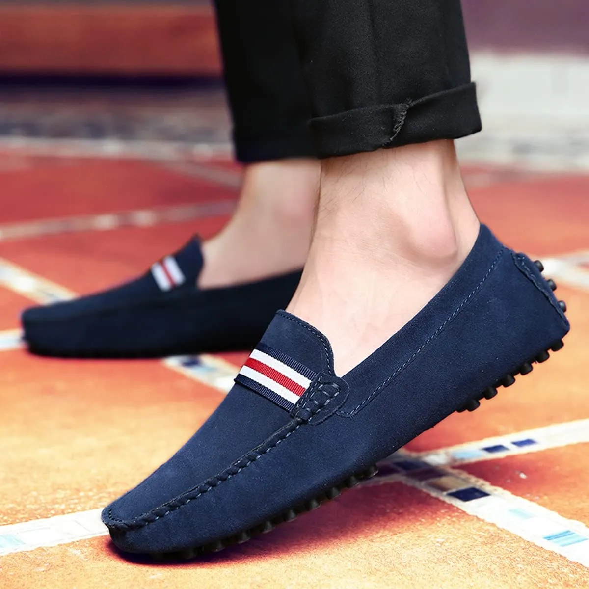 Santimon Mens Penny Loafers Suede Leather Casual Slip On Driving Wedding Prom Shoes Moccasins