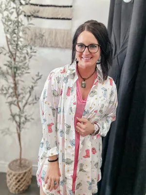 Satin Cowboy Hat Boots Shirt Dress