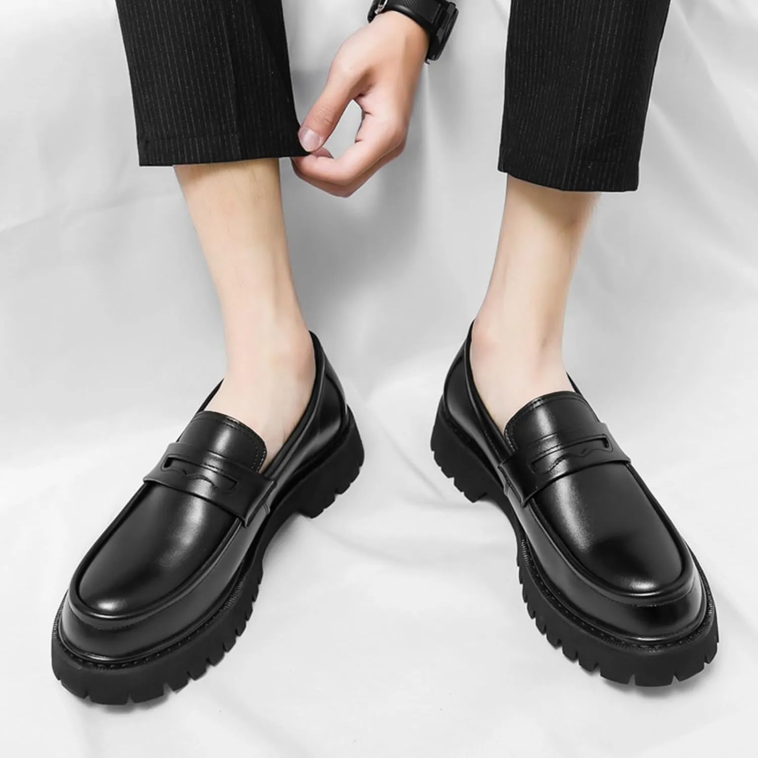Spring and Autumn Edition Youth Le Fu Shoes Thick Soled Height Increasing Black Classic Casual Shoes for Men