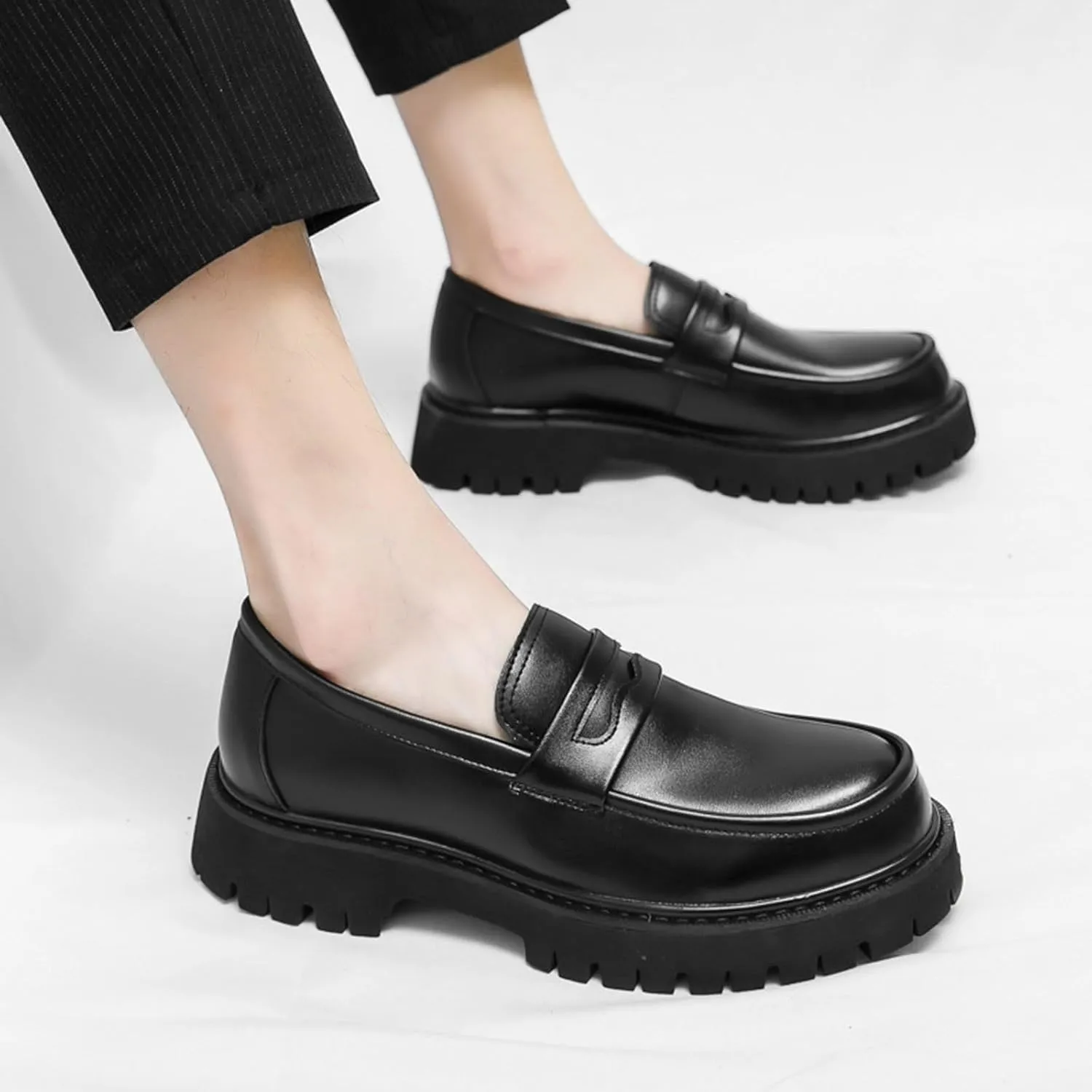 Spring and Autumn Edition Youth Le Fu Shoes Thick Soled Height Increasing Black Classic Casual Shoes for Men