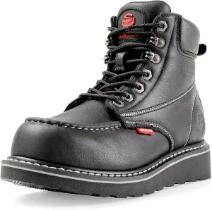 SUREWAY Mens Heavy Duty Soft/Composite/Steel Toe Work Boots for Men-Comfortable,Goodyear Welt,Full Grain Leather,6 in Wedge Moc Toe Construction Boots/Shoes,Soft Toe Black,Size 13