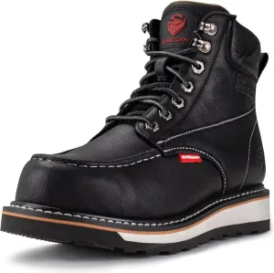SUREWAY Mens Heavy Duty Soft/Composite/Steel Toe Work Boots for Men-Comfortable,Goodyear Welt,Full Grain Leather,6 in Wedge Moc Toe Construction Boots/Shoes,Soft Toe White Sole,Size 9