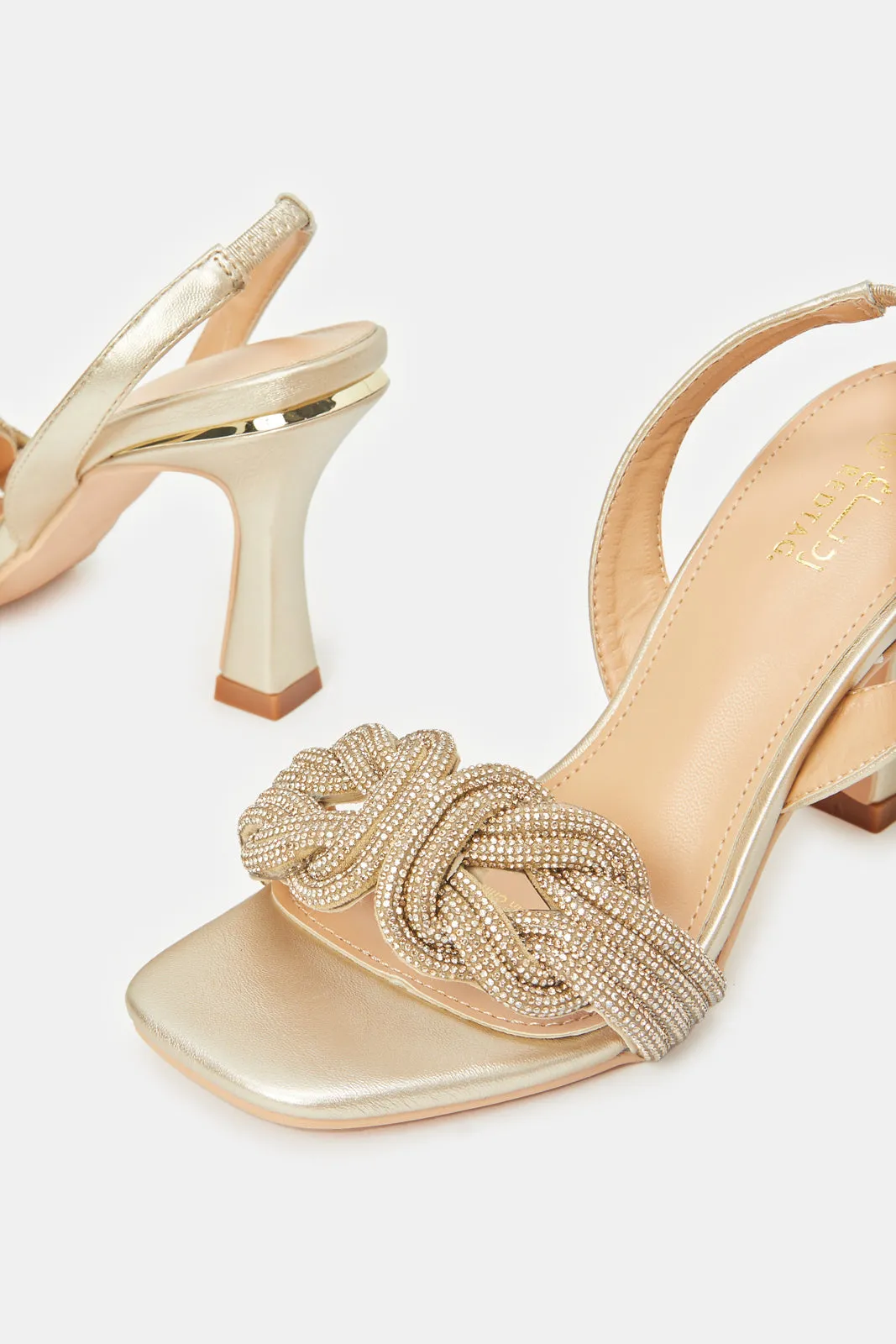 Women Gold Embellished Pewter Slingback Sandal