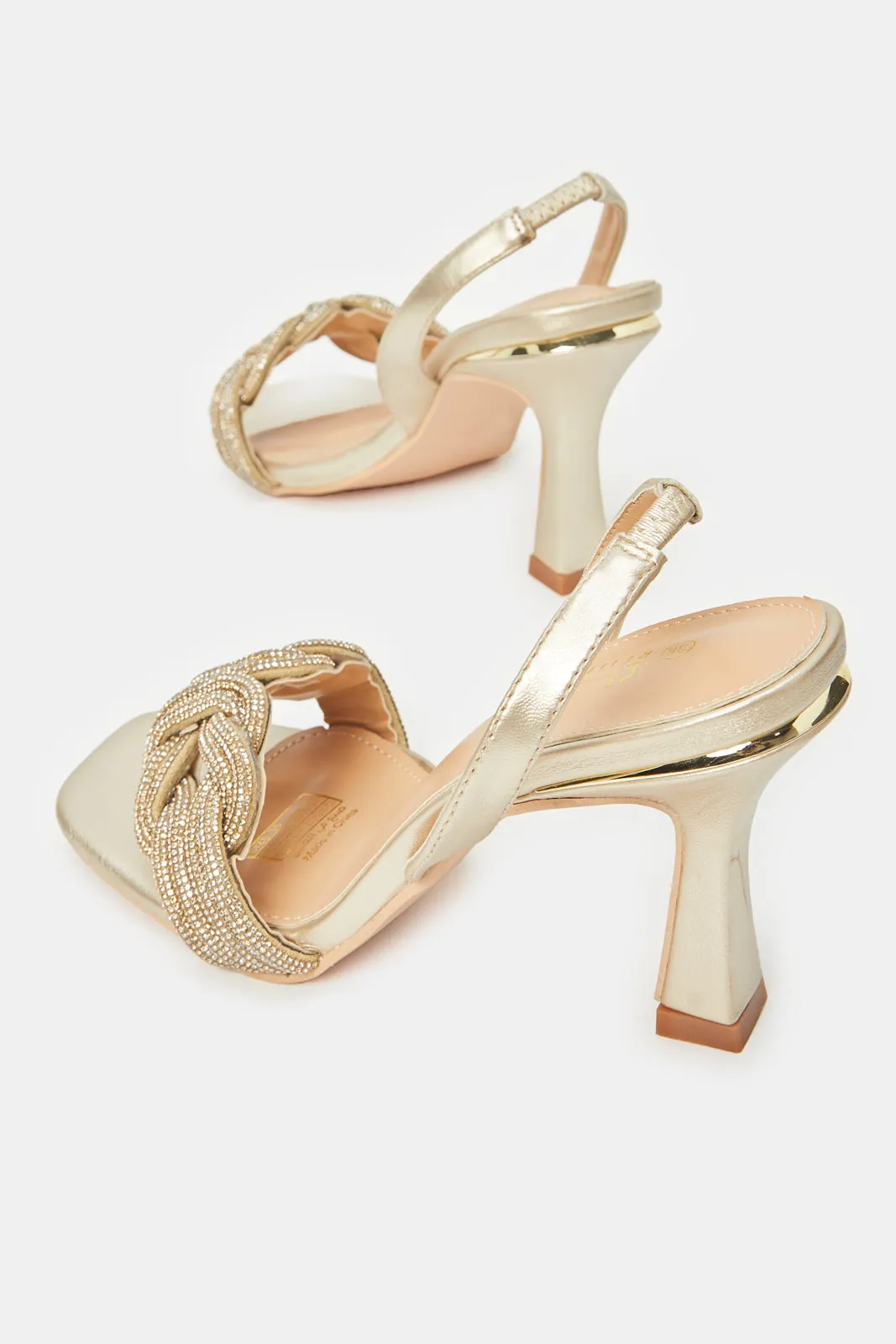 Women Gold Embellished Pewter Slingback Sandal