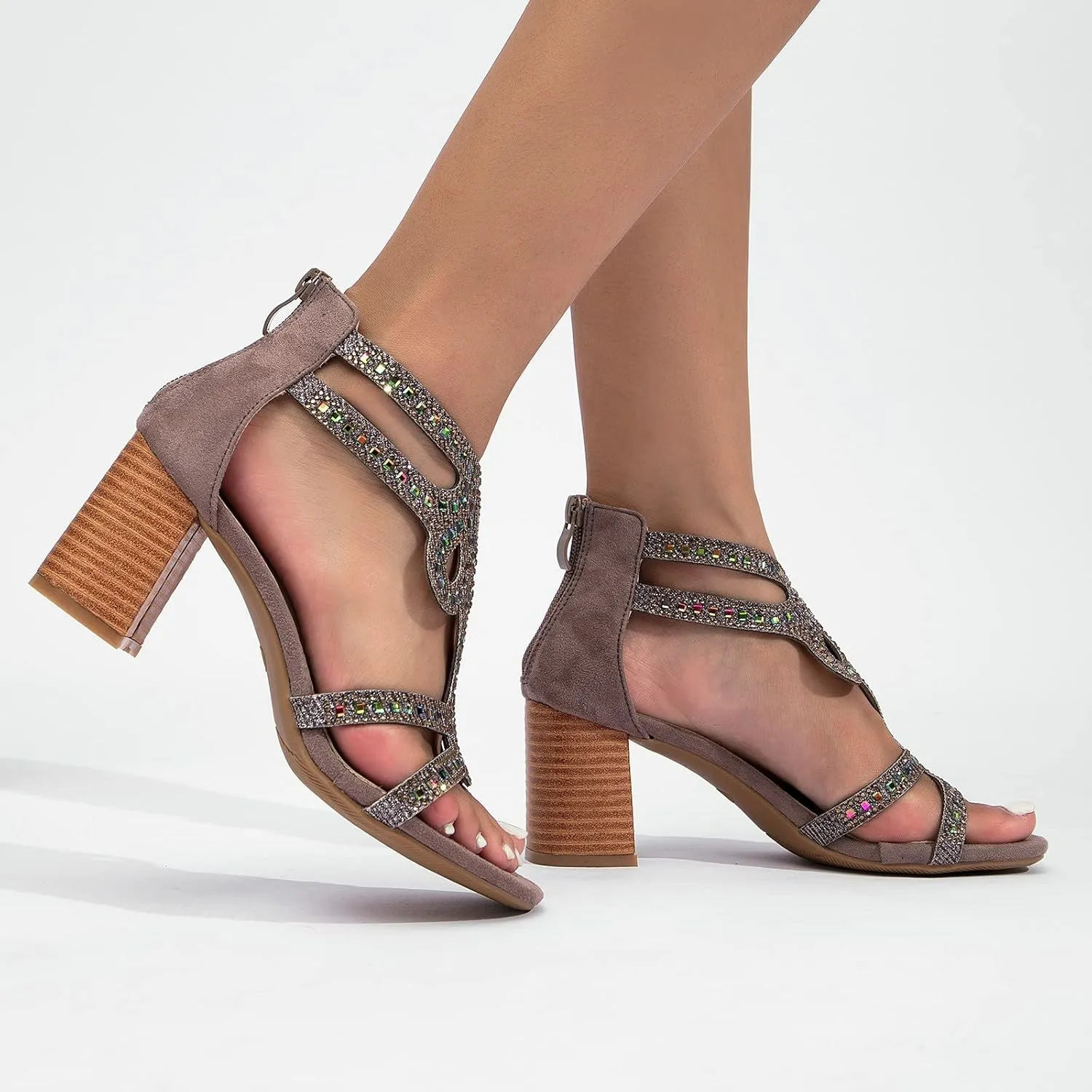 Women's Open Toe Ankle Buckle Heeled Sandals Open Toe Ankle Strap Party Dress Pump Arch Support Chunky Shoes