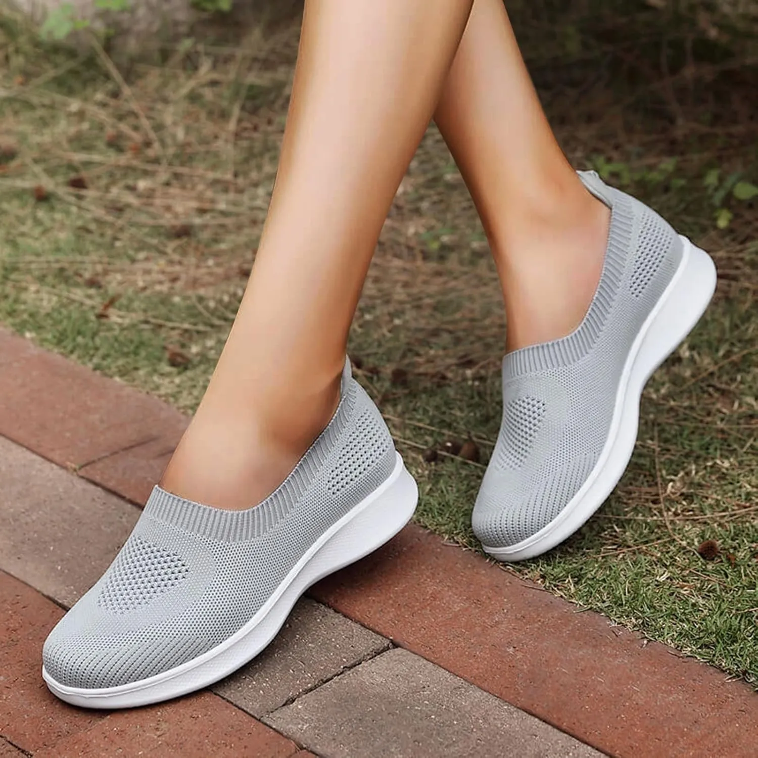Women's Slip on Sneakers Shoes Woven Orthopedic Breathable Soft Shoes Walking Diabetic Foam Shoes Hands Free Slip in