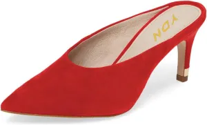 YDN Women Pointed Toe Thin Mid Heel Backless Mules Pumps Slip On Slide Dress Shoes