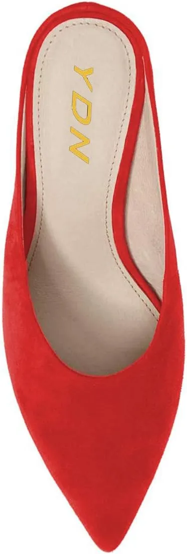 YDN Women Pointed Toe Thin Mid Heel Backless Mules Pumps Slip On Slide Dress Shoes