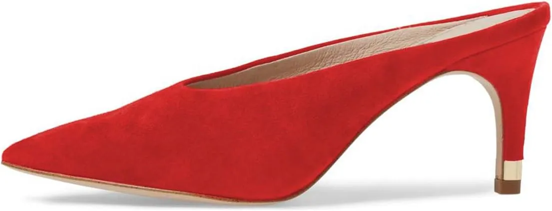 YDN Women Pointed Toe Thin Mid Heel Backless Mules Pumps Slip On Slide Dress Shoes