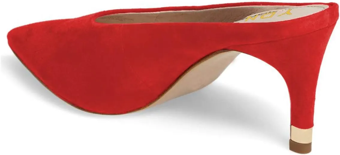 YDN Women Pointed Toe Thin Mid Heel Backless Mules Pumps Slip On Slide Dress Shoes